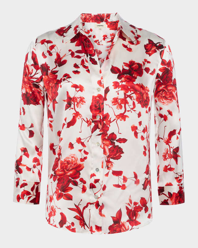 Dani Button-Front Silk Blous